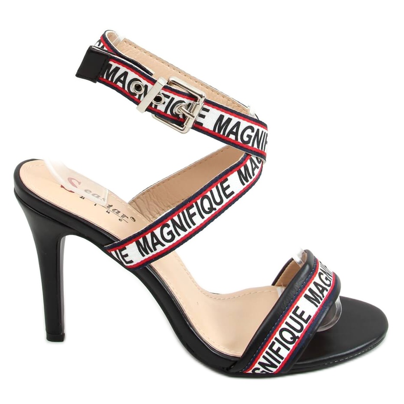 Fekete szandál magas sarkú LL-170P Fekete fehér