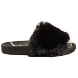 Bona Alkalmi papucs szőrmével fekete Bona Alkalmi papucs szőrmével fekete