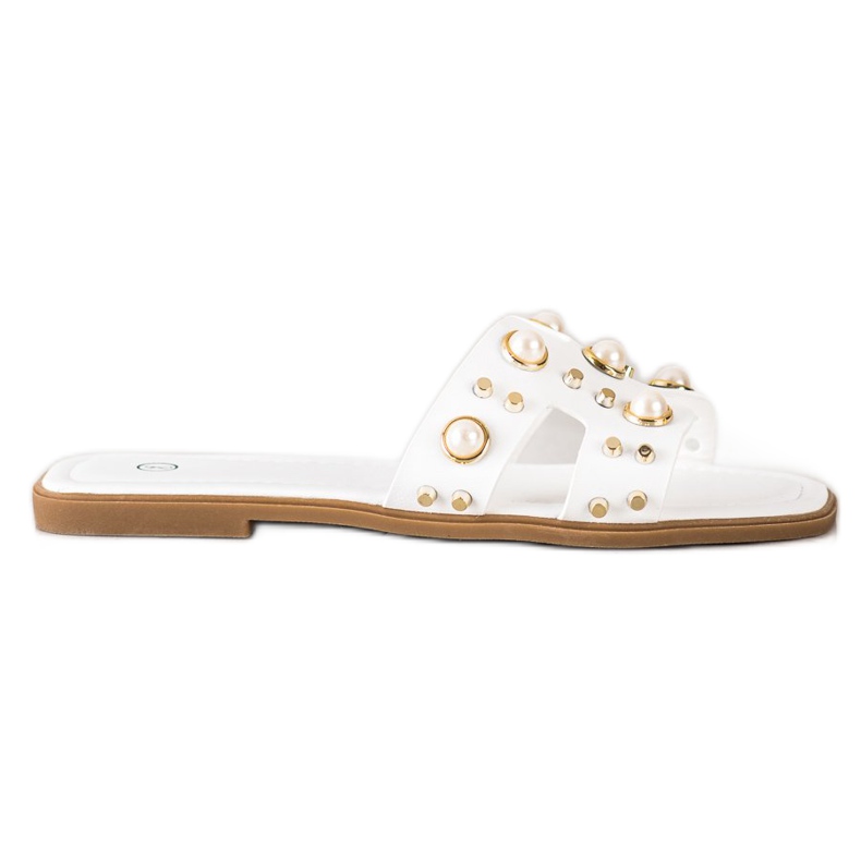 SHELOVET Divatos papucs strasszokkal fehér