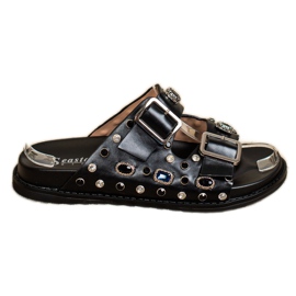 Seastar Divatos papucs kristályokkal fekete