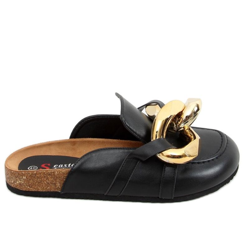 Fekete T397 Fekete papucs vastag lánccal