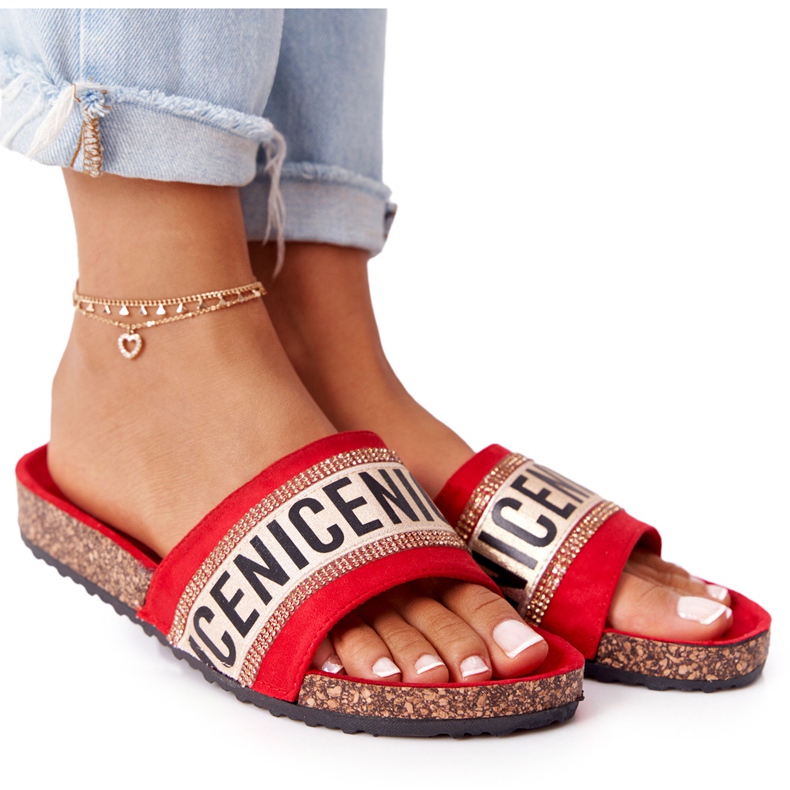 Piros papucs parafán köbös cirkóniummal Legyen szép