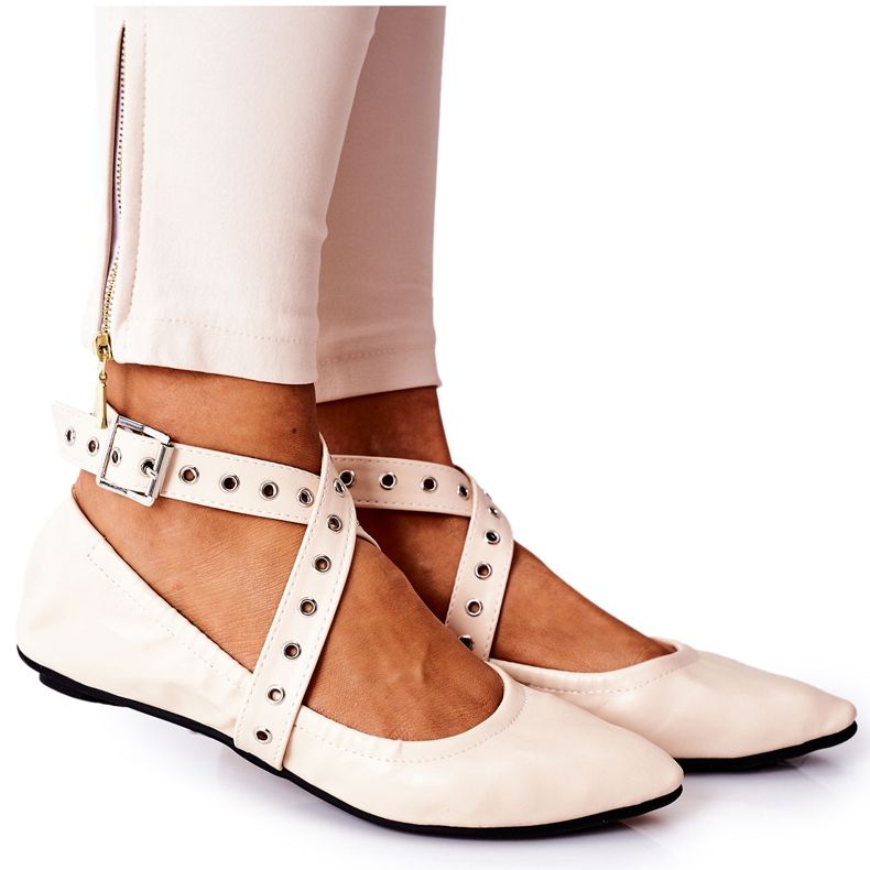 Összecsukható bőr balerinák Lu Boo Beige bézs