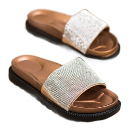 Kayla Kényelmes papucs köbös cirkónium -dioxiddal bézs aranysárga