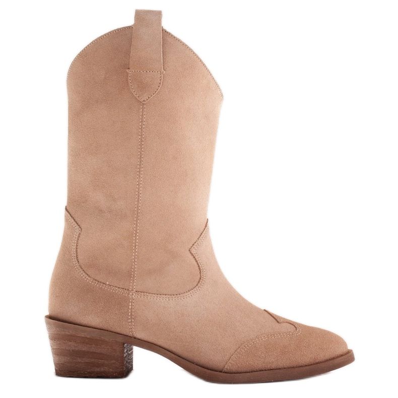 Marco Shoes Bézs színű csizma természetes velúrból