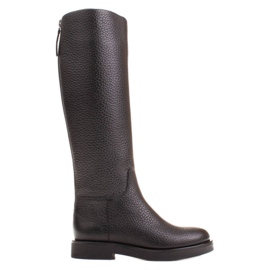 Marco Shoes Magas lapos csizma természetes domború bőrből fekete Marco Shoes Magas lapos csizma természetes domború bőrből fekete