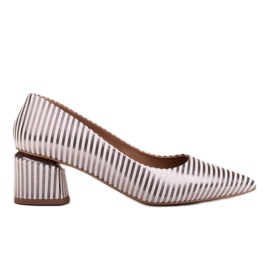 Marco Shoes Szivattyúk fehér és ezüst csíkokkal, arany sarokkal