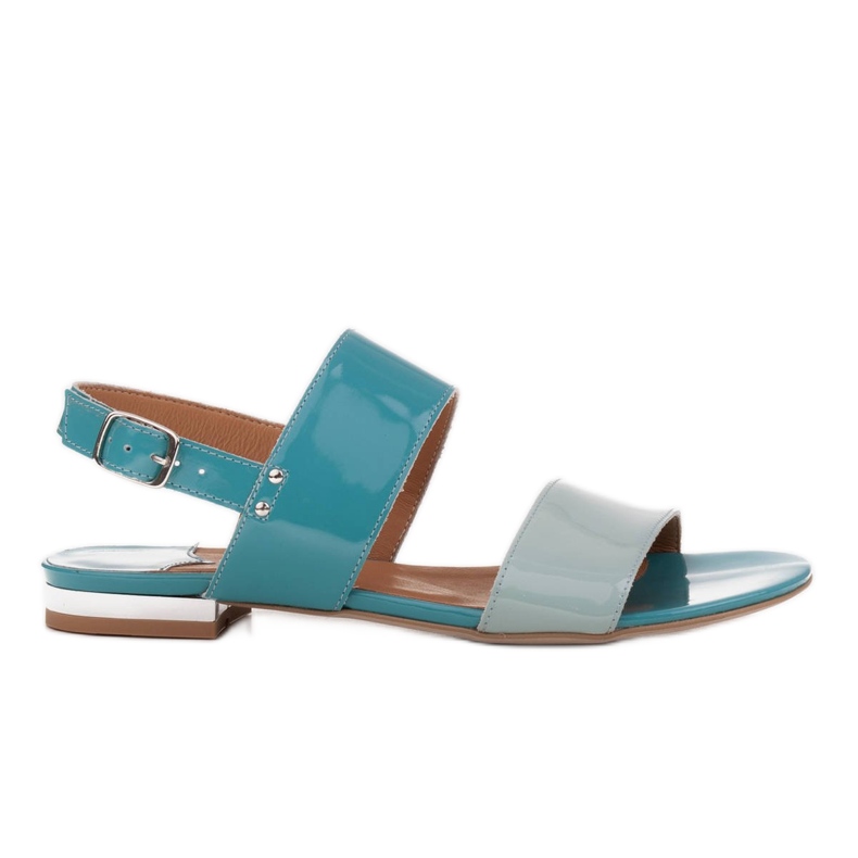 Marco Shoes Lapos szandál lakkal és fém sarokkal kék