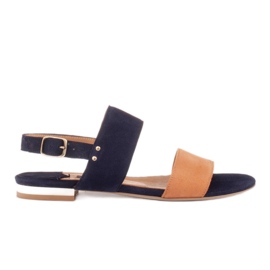 Marco Shoes Lapos szandál természetes velúrból, fémes sarokkal bézs sötétkék Marco Shoes Lapos szandál természetes velúrból, fémes sarokkal bézs sötétkék