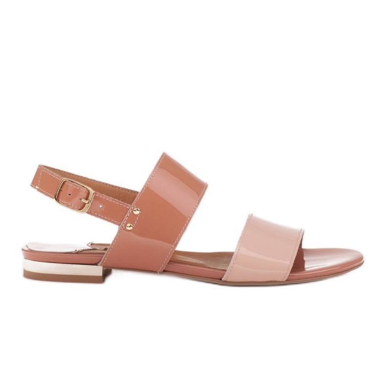 Marco Shoes Lapos szandál lakkal és fém sarokkal bézs