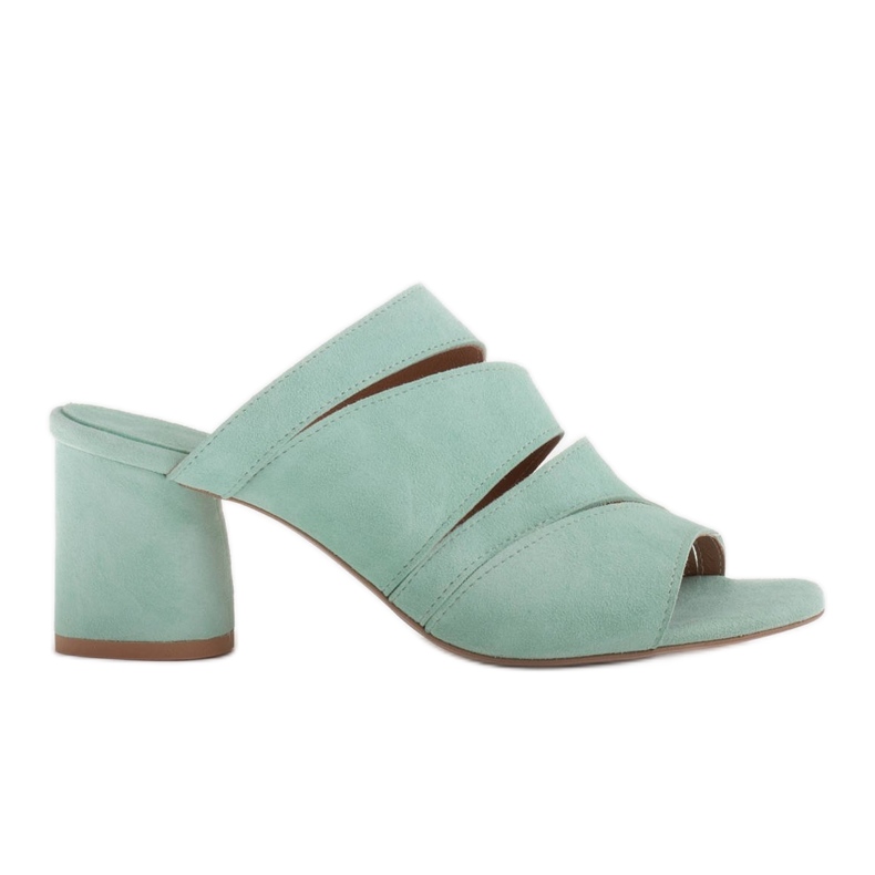 Marco Shoes Női bőr papucs, vágott csíkok zöld