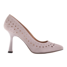 Marco Shoes Természetes velúr tűsarkú, dekoratív perforációval szürke