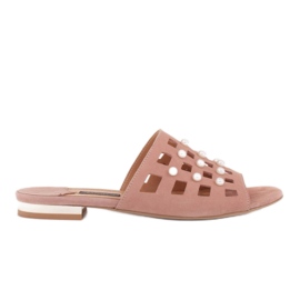 Marco Shoes Elegáns női papucs gyöngyökkel és perforációval rózsaszín Marco Shoes Elegáns női papucs gyöngyökkel és perforációval rózsaszín