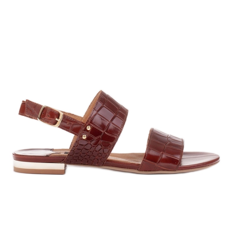 Marco Shoes Lapos valódi bőr szandál, fémes sarokkal barna