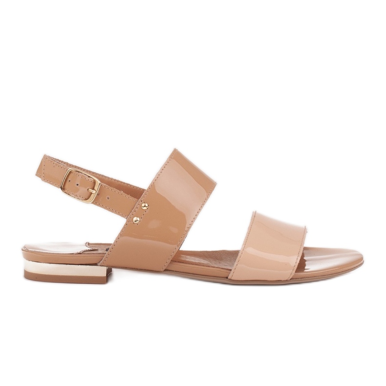 Marco Shoes Lapos szandál lakkal és fém sarokkal bézs