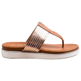 Cm Paris Kényelmes öko bőr papucs barna aranysárga Cm Paris Kényelmes öko bőr papucs barna aranysárga