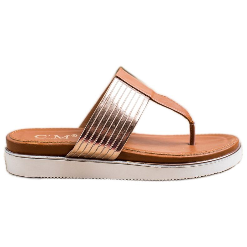 Cm Paris Kényelmes öko bőr papucs barna aranysárga