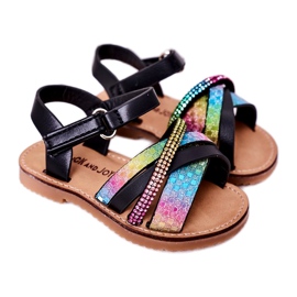 FR1 Gyermek szandál flitterekkel, fekete Becky kék rózsaszín zöld