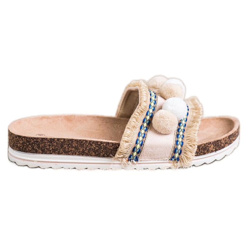 SHELOVET Divatos papucs pomponnal bézs