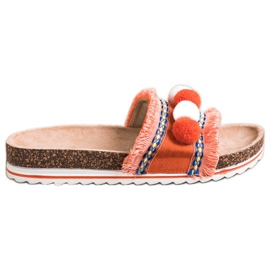 SHELOVET Divatos papucs pomponokkal narancs