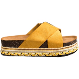 SHELOVET Mustáros velúrpapucs sárga