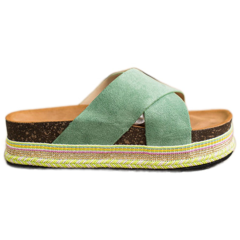 SHELOVET Zöld papucs velúrral