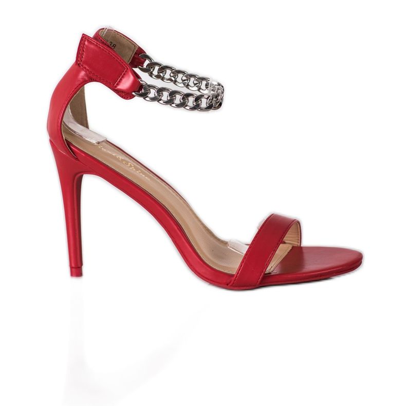 SHELOVET Szandál Egy Magas sarkú Lánccal piros