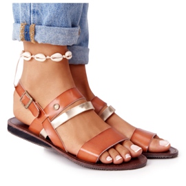 Női lapos szandál, barna és arany Doris aranysárga