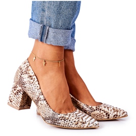 Lewski Shoes Bőr szivattyúk kígyóbőr mintával Lewski cipő 2801 Arany aranysárga