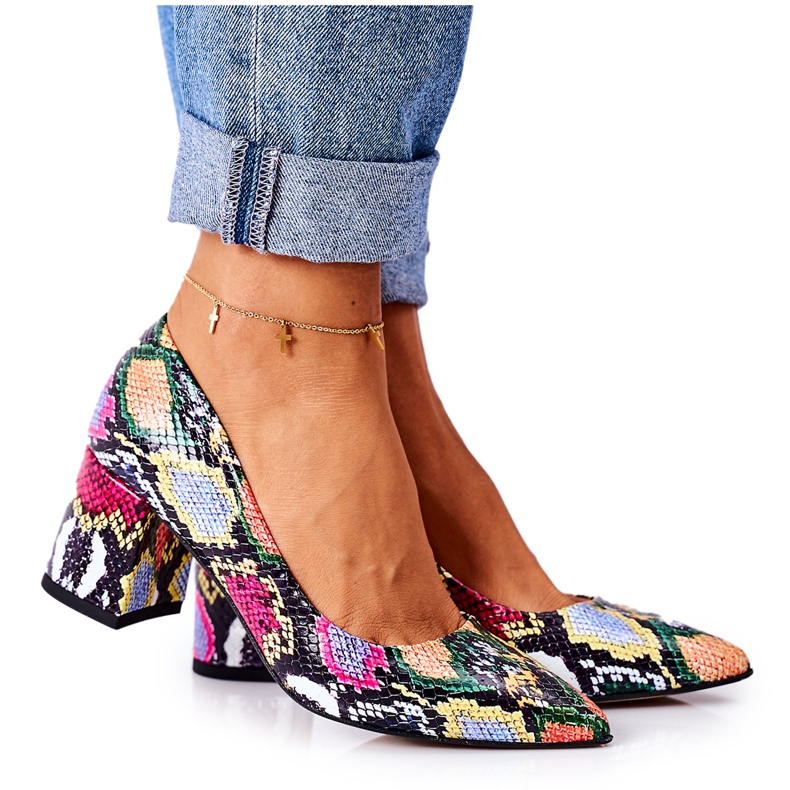 Lewski Shoes Bőr szivattyúk kígyóbőr mintával Lewski cipő 2801 Színes sokszínű