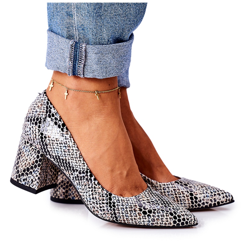 Lewski Shoes Bőr szivattyúk állatmintás Lewski cipő 2801 Fekete-kék