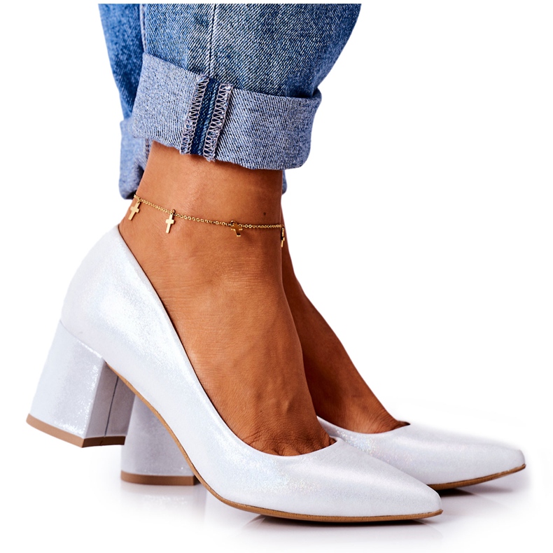 Lewski Shoes Szaténpumpák állatmintás Lewski cipővel 2801 ezüst