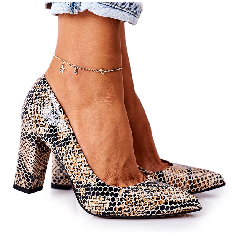 Lewski Shoes Bőr szivattyúk állatmintás Lewski cipő 2453 Fekete-bézs