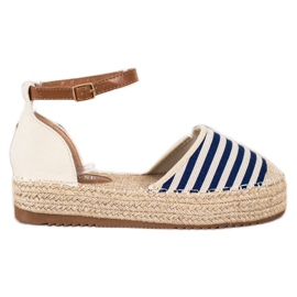 Clowse Csíkos Espadrilles Csattal bézs kék Clowse Csíkos Espadrilles Csattal bézs kék