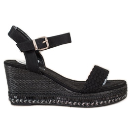 SHELOVET Fonott ék szandál fekete