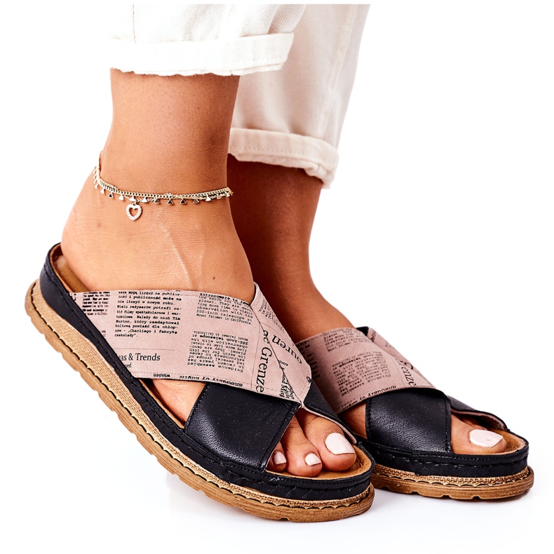 Maciejka 04986-01 Fekete-barna profilozott bőrpapucs