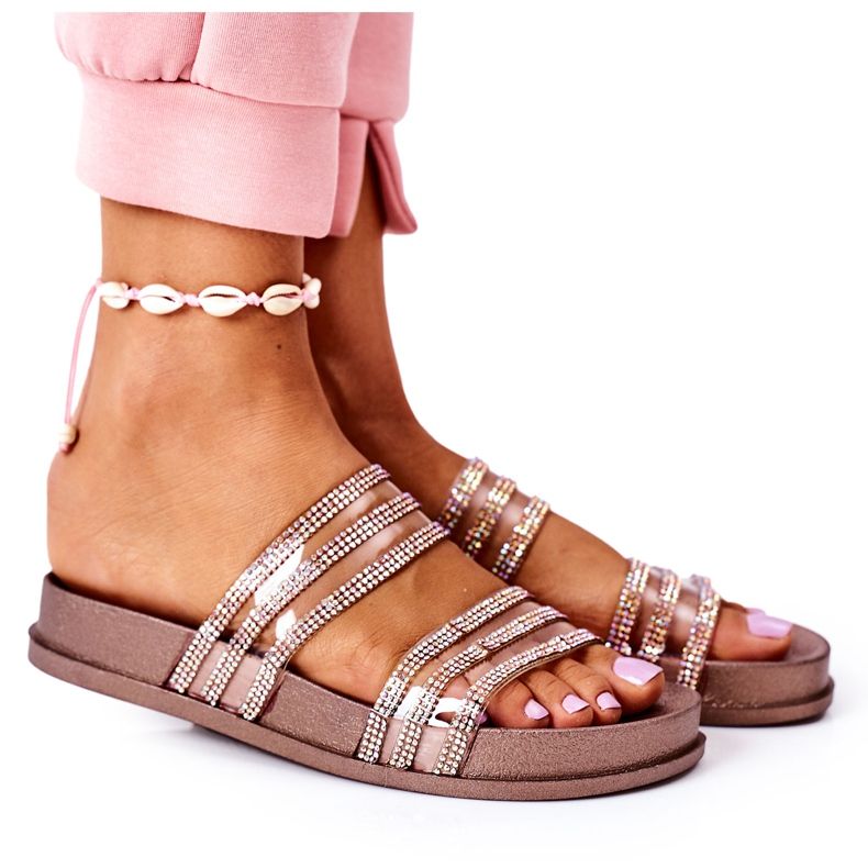 PS1 Gumis papucs köbös cirkónium rózsaaranyval Miss You rózsaszín aranysárga