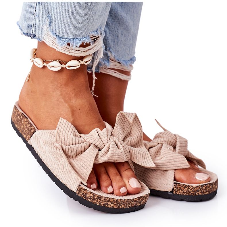 PS1 Kordbársony papucs bézs nyári parafával