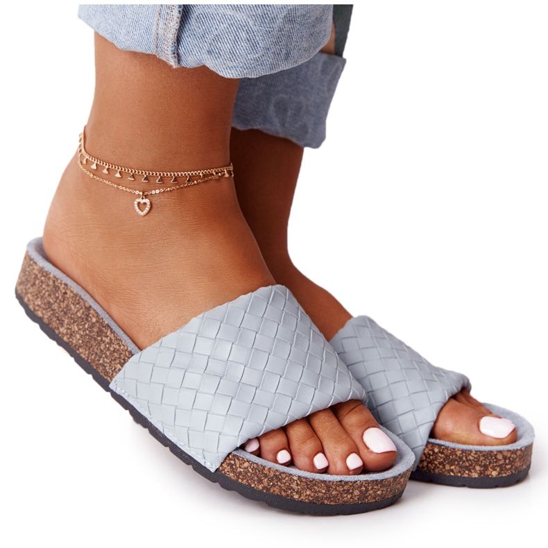 MSMG Kék Catalina bőrpapucs parafa talpon MSMG Kék Catalina bőrpapucs parafa talpon