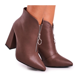 FG1 Női bokacsizma sarok cipzárral az elején Khaki Save Me barna