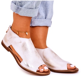 Nicole Női lapos bőr szandál fehér Natalie aranysárga