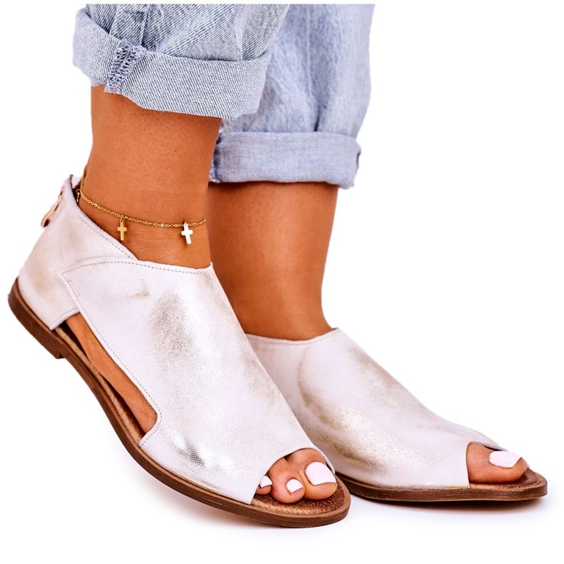 Nicole Női lapos bőr szandál fehér Natalie aranysárga