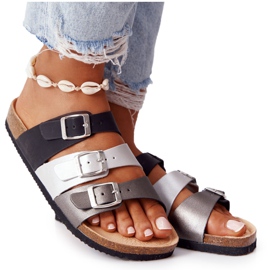 Bőr profilú papucs Big Star HH274588 fekete és ezüst