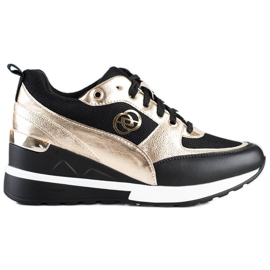 Evento Divatos ék cipők fekete aranysárga Evento Divatos ék cipők fekete aranysárga