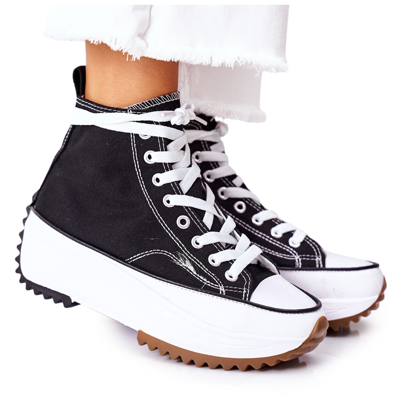 FJ1 Magas cipők az elektromos szerelem fekete platformon fehér