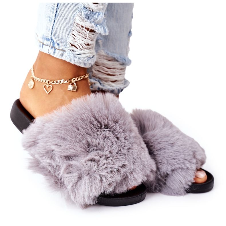 FJ1 Gumi papucs szőrmével, puha szürke