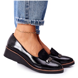 Lakkozott ék cipő POTOCKI 12032 Fekete Lakkozott ék cipő POTOCKI 12032 Fekete