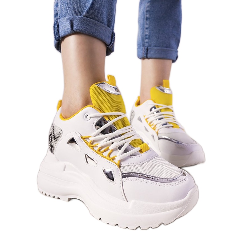 Fehér és sárga Felicia kígyó cipők