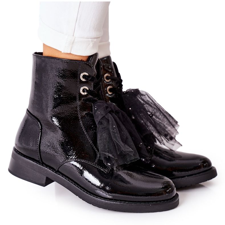 S.Barski Klasszikus női fekete meleg lakkozott csizma La Grotta