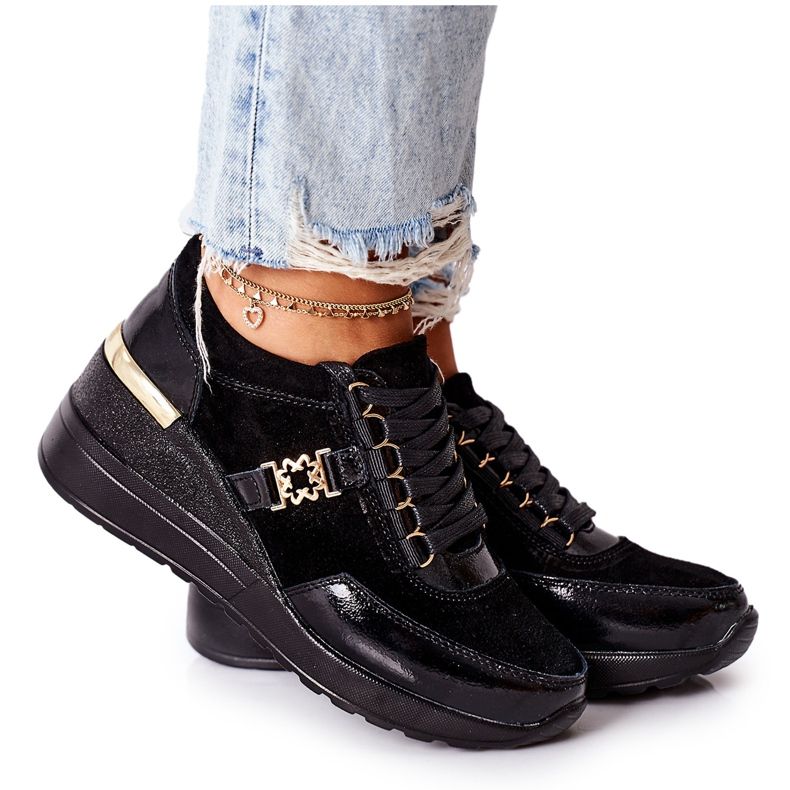 S.Barski Női bőr ék cipők Fekete Montessori